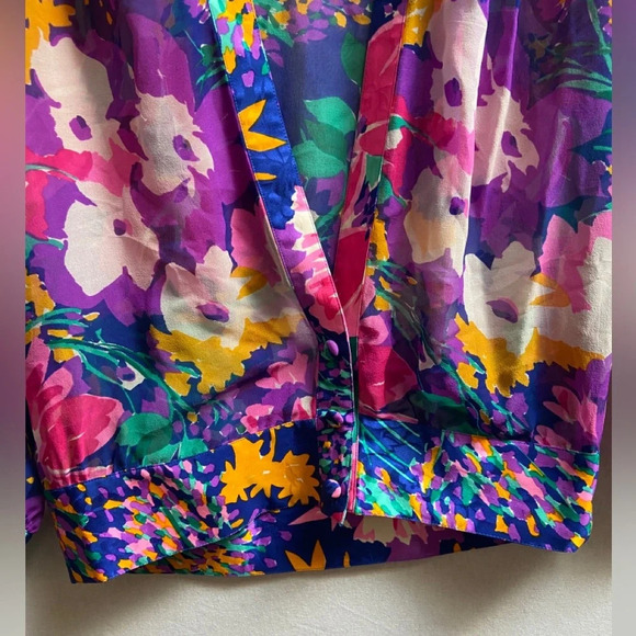 Vintage Umi Collections by Anne Crimmins 100% Silk Floral kimono blouse Sz 8 - Picture 4 of 9